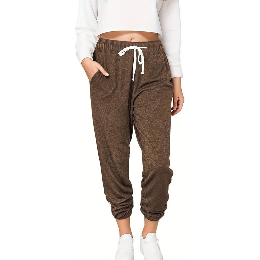 Womens Casual Joggers Lounge Pants Drawstring Comfy Activewear‎ Brown